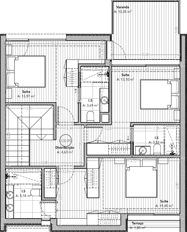 Plantas das Moradias à Direita: Piso 1